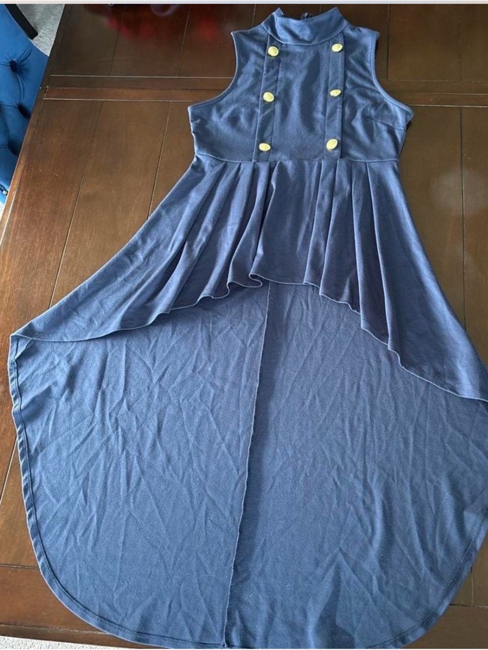 VENUS Navy High-Low Sleeveless Dress with Gold Buttons